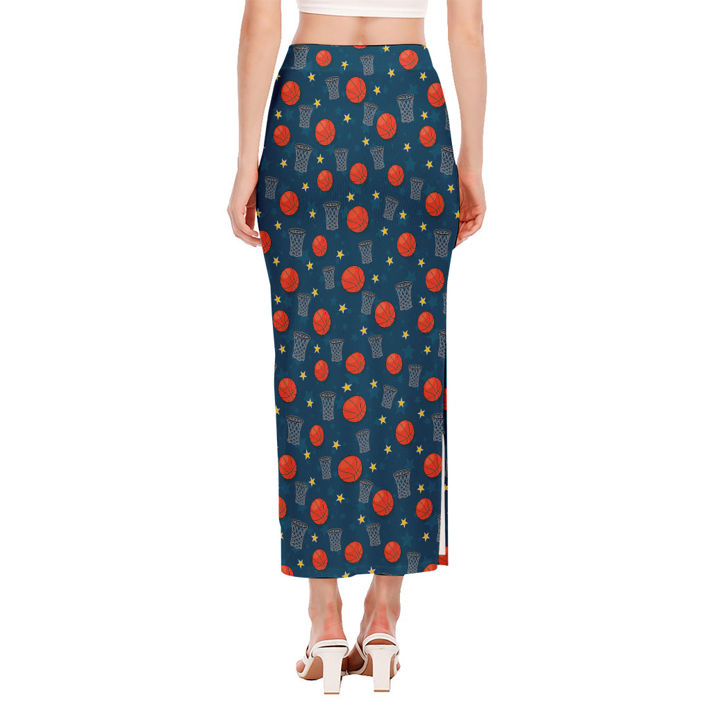 Basketball Theme Pattern Print Side Slit Maxi Skirt