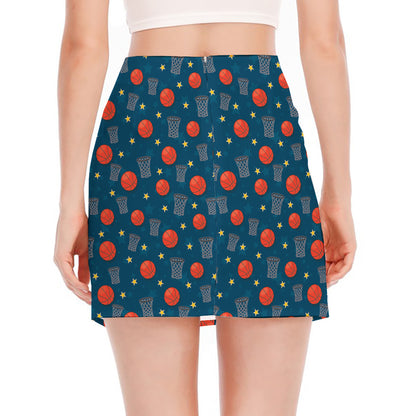 Basketball Theme Pattern Print Side Slit Mini Skirt