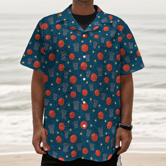 Basketball Theme Pattern Print Textured Short Sleeve Shirt