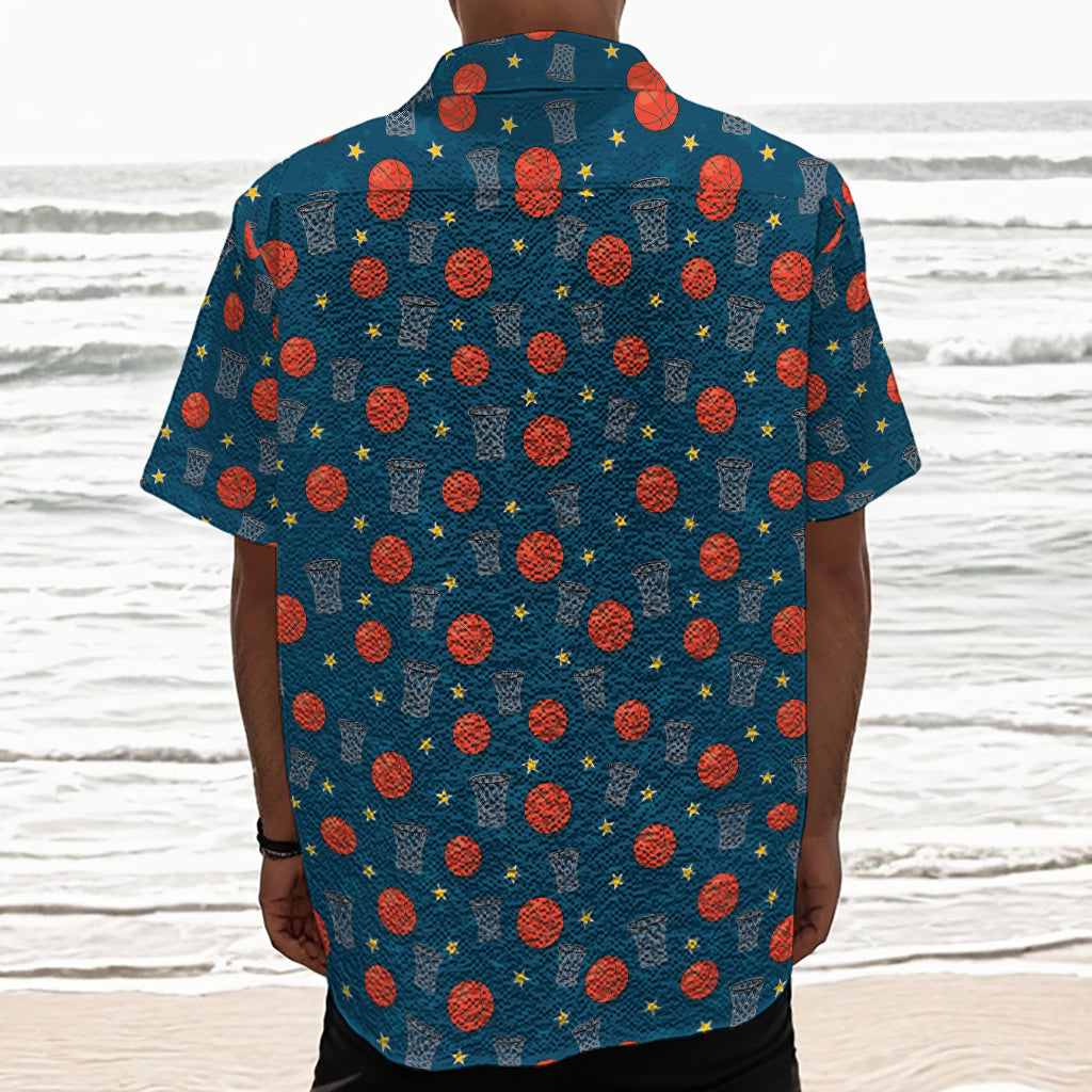 Basketball Theme Pattern Print Textured Short Sleeve Shirt