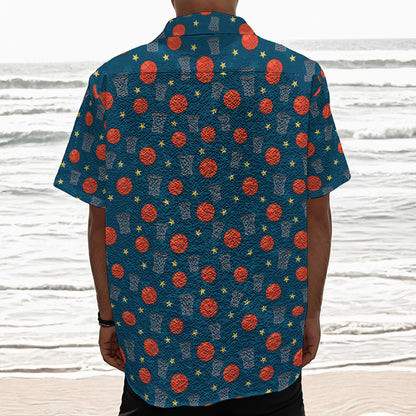 Basketball Theme Pattern Print Textured Short Sleeve Shirt
