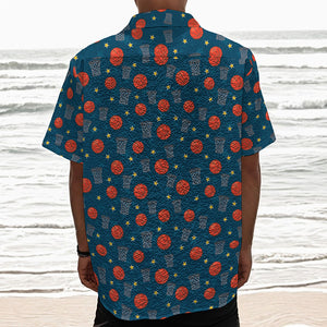 Basketball Theme Pattern Print Textured Short Sleeve Shirt
