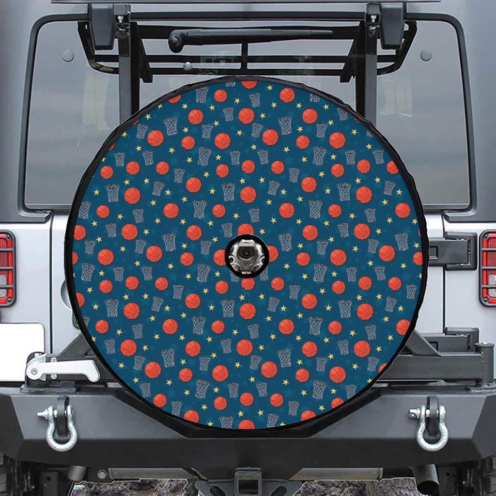 Basketball Theme Pattern Print Tire Cover With Camera Hole
