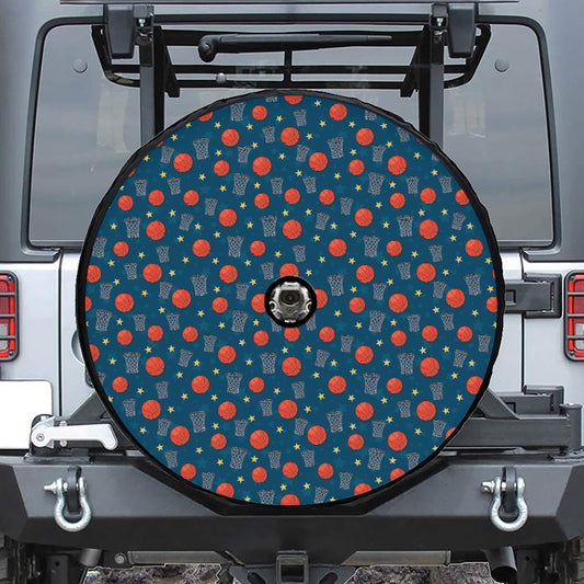 Basketball Theme Pattern Print Tire Cover With Camera Hole