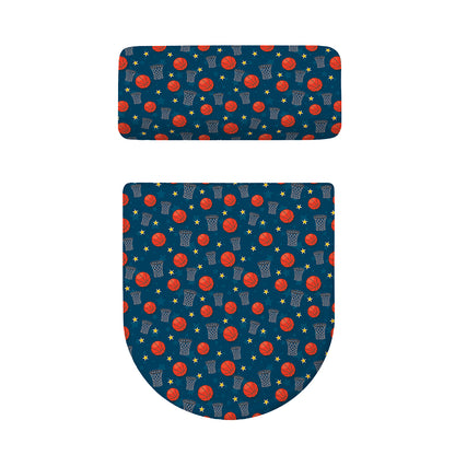Basketball Theme Pattern Print Toilet Lid And Tank Cover Set