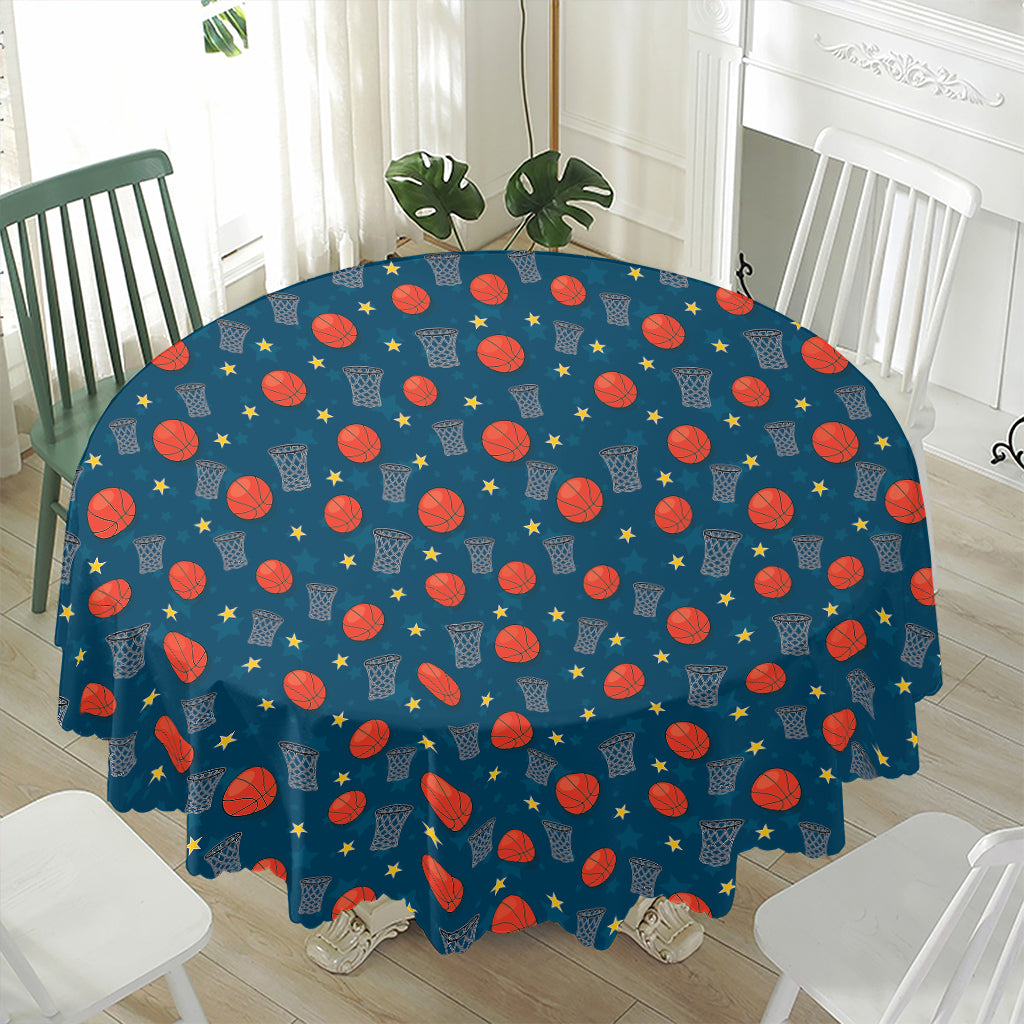 Basketball Theme Pattern Print Waterproof Round Tablecloth