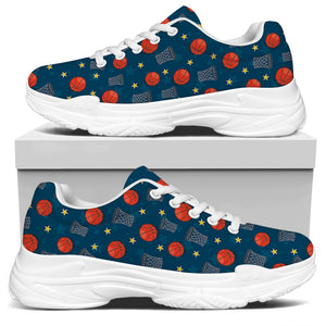 Basketball Theme Pattern Print White Chunky Shoes