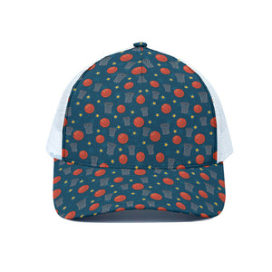 Basketball Theme Pattern Print White Mesh Trucker Cap