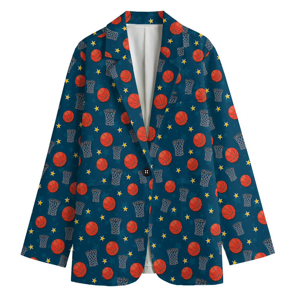 Basketball Theme Pattern Print Women's Cotton Blazer