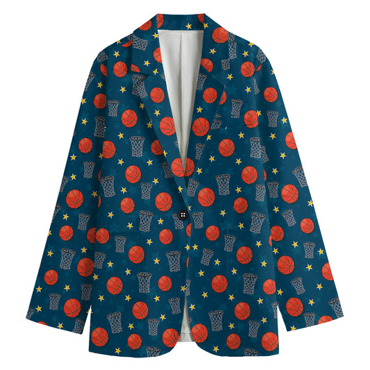 Basketball Theme Pattern Print Women's Cotton Blazer