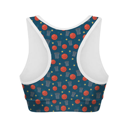 Basketball Theme Pattern Print Women's Sports Bra