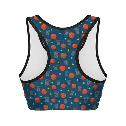 Basketball Theme Pattern Print Women's Sports Bra