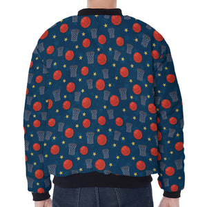 Basketball Theme Pattern Print Zip Sleeve Bomber Jacket