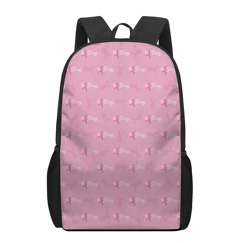 Be Strong Breast Cancer Pattern Print 17 Inch Backpack