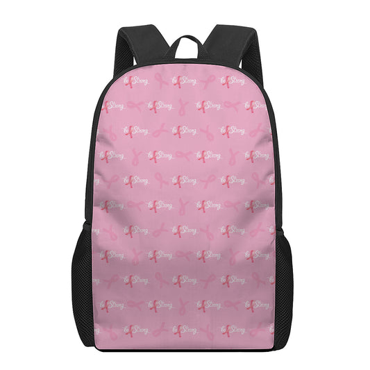 Be Strong Breast Cancer Pattern Print 17 Inch Backpack