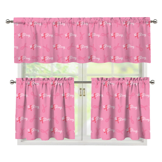 Be Strong Breast Cancer Pattern Print 3 Piece Kitchen Curtains