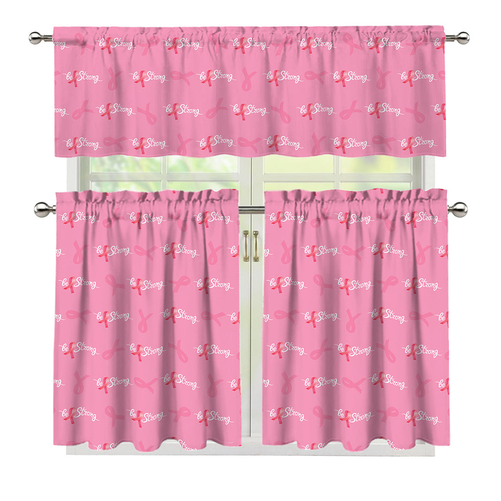 Be Strong Breast Cancer Pattern Print 3 Piece Kitchen Curtains