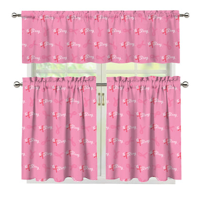 Be Strong Breast Cancer Pattern Print 3 Piece Kitchen Curtains