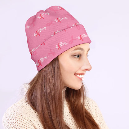 Be Strong Breast Cancer Pattern Print Beanie