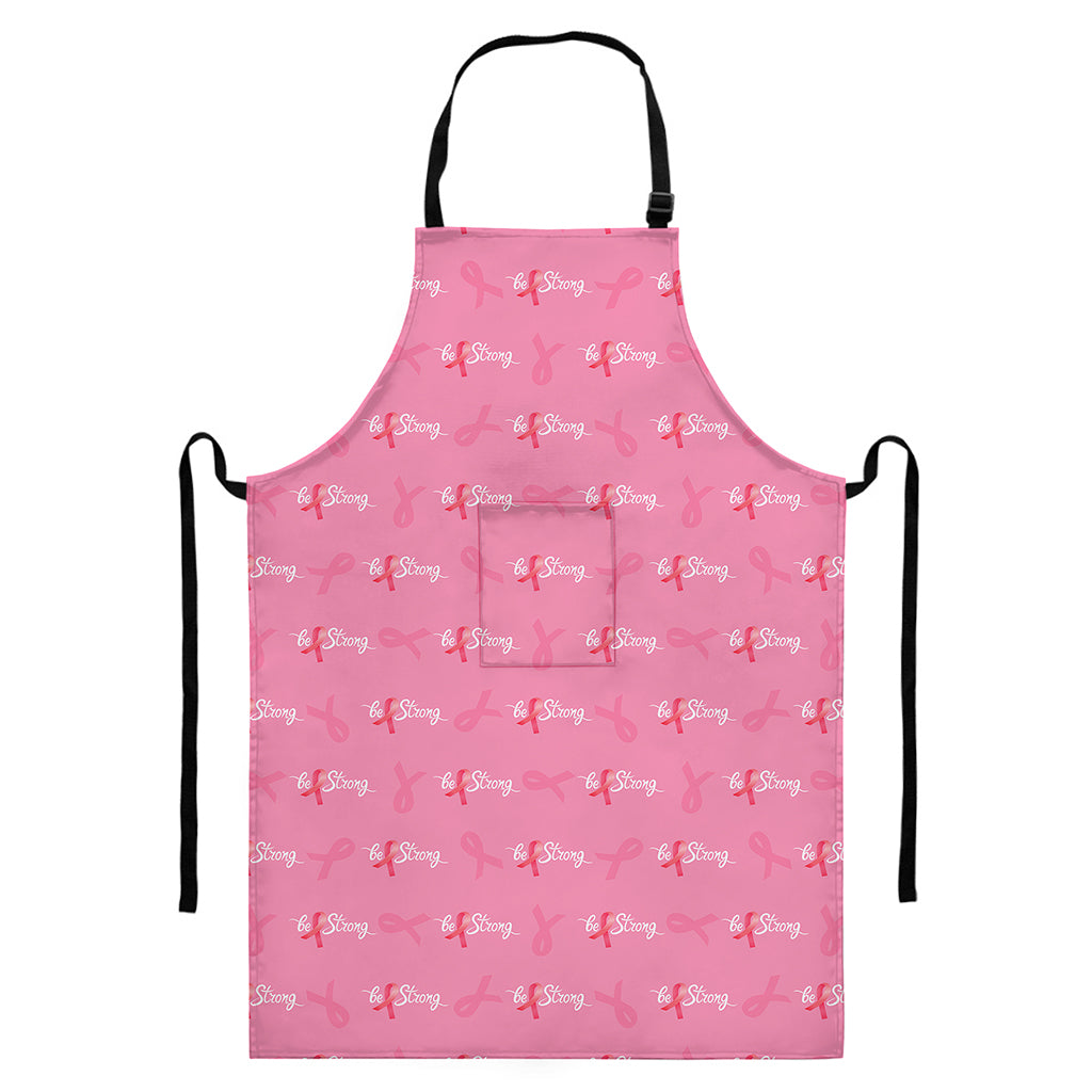 Be Strong Breast Cancer Pattern Print Bib Apron With Pocket
