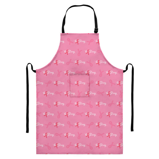 Be Strong Breast Cancer Pattern Print Bib Apron With Pocket