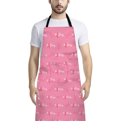 Be Strong Breast Cancer Pattern Print Bib Apron With Pocket