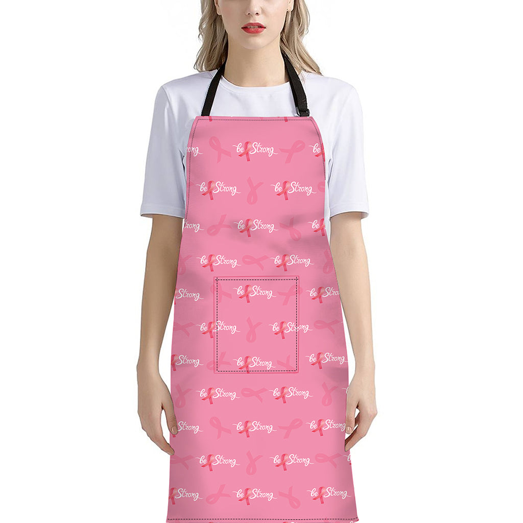 Be Strong Breast Cancer Pattern Print Bib Apron With Pocket