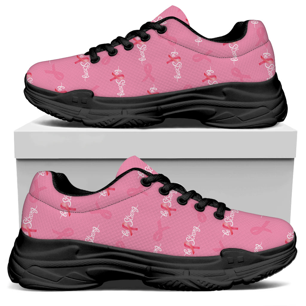 Be Strong Breast Cancer Pattern Print Black Chunky Shoes