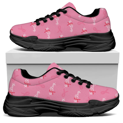 Be Strong Breast Cancer Pattern Print Black Chunky Shoes