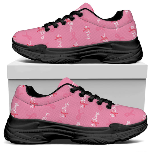 Be Strong Breast Cancer Pattern Print Black Chunky Shoes