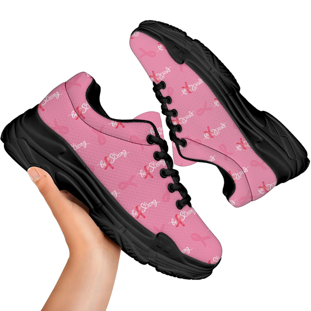 Be Strong Breast Cancer Pattern Print Black Chunky Shoes