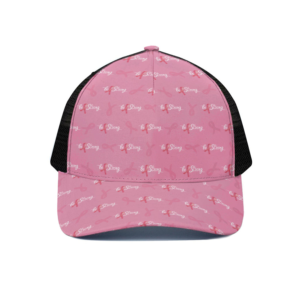 Be Strong Breast Cancer Pattern Print Black Mesh Trucker Cap