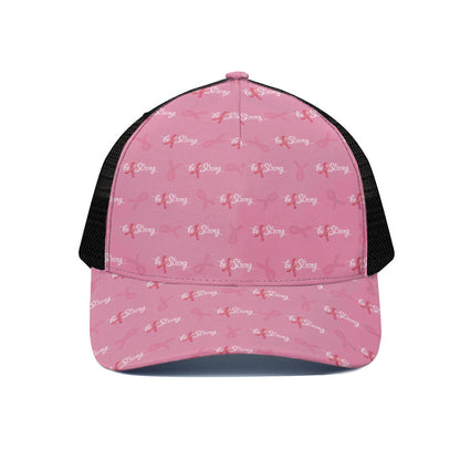Be Strong Breast Cancer Pattern Print Black Mesh Trucker Cap
