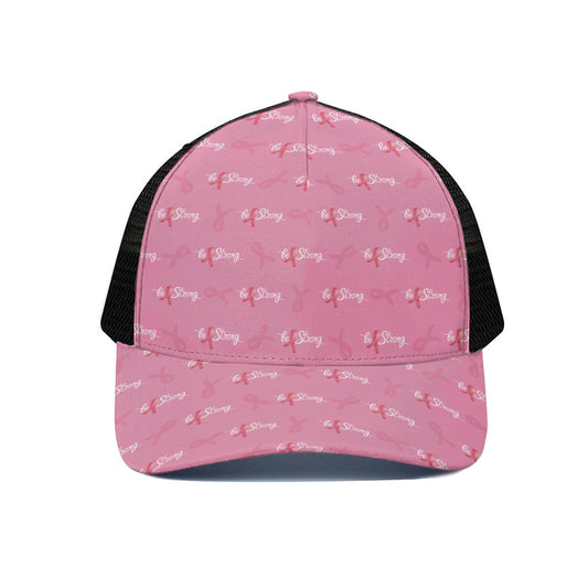 Be Strong Breast Cancer Pattern Print Black Mesh Trucker Cap