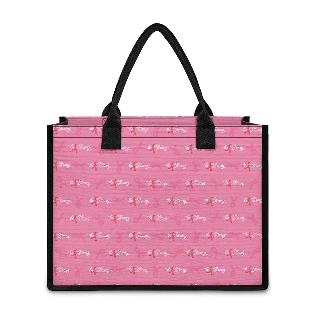 Be Strong Breast Cancer Pattern Print Canvas Tote Bag