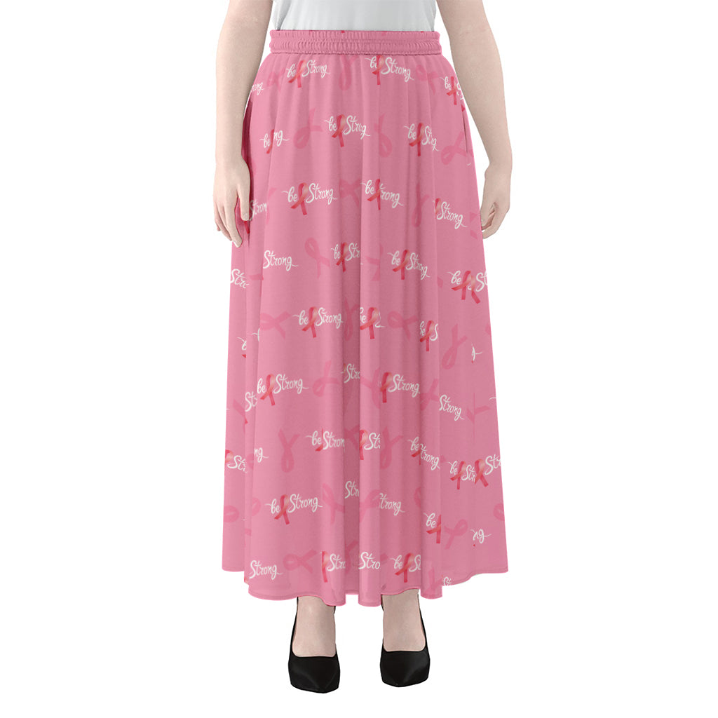 Be Strong Breast Cancer Pattern Print Chiffon Maxi Skirt