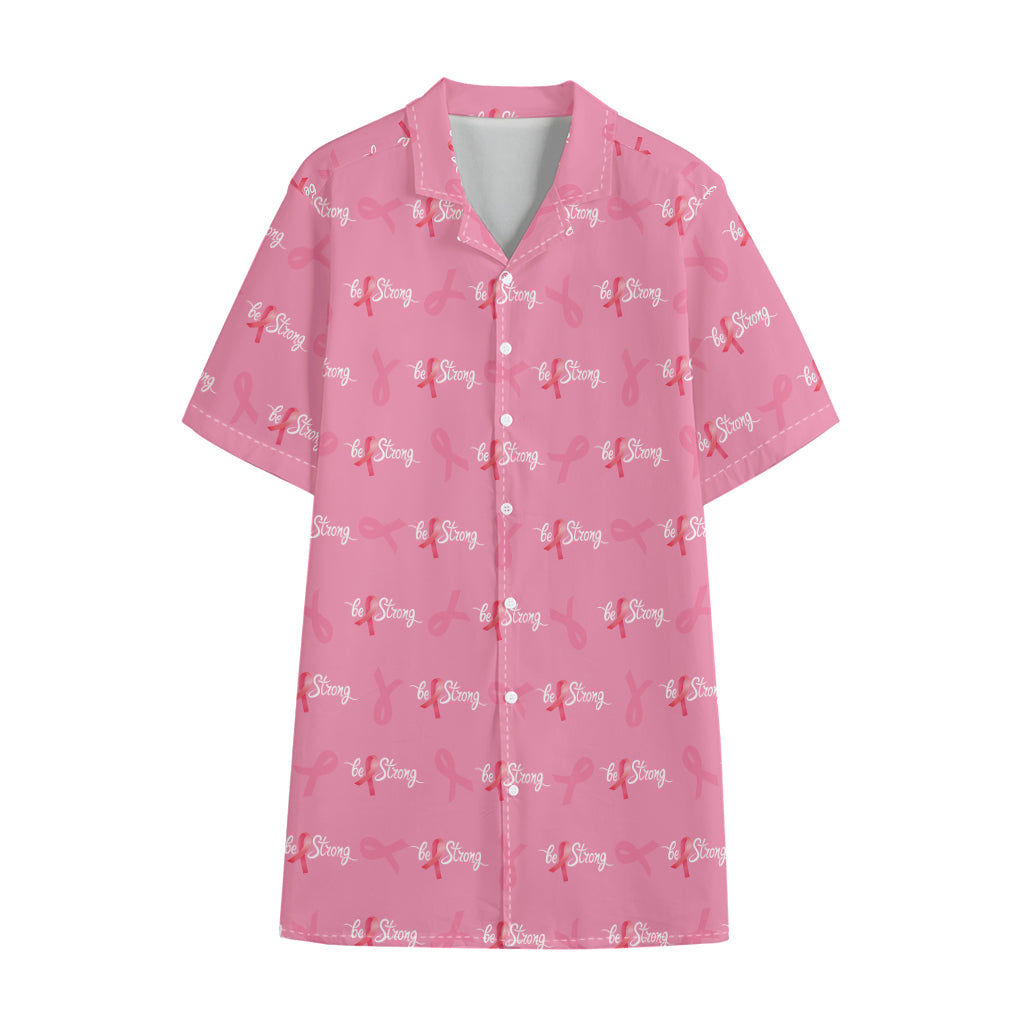 Be Strong Breast Cancer Pattern Print Cotton Hawaiian Shirt