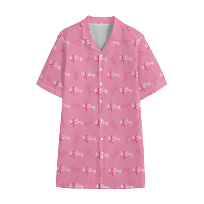 Be Strong Breast Cancer Pattern Print Cotton Hawaiian Shirt