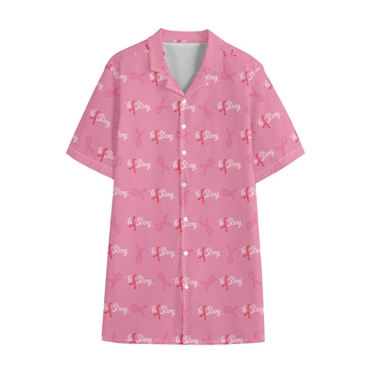Be Strong Breast Cancer Pattern Print Cotton Hawaiian Shirt