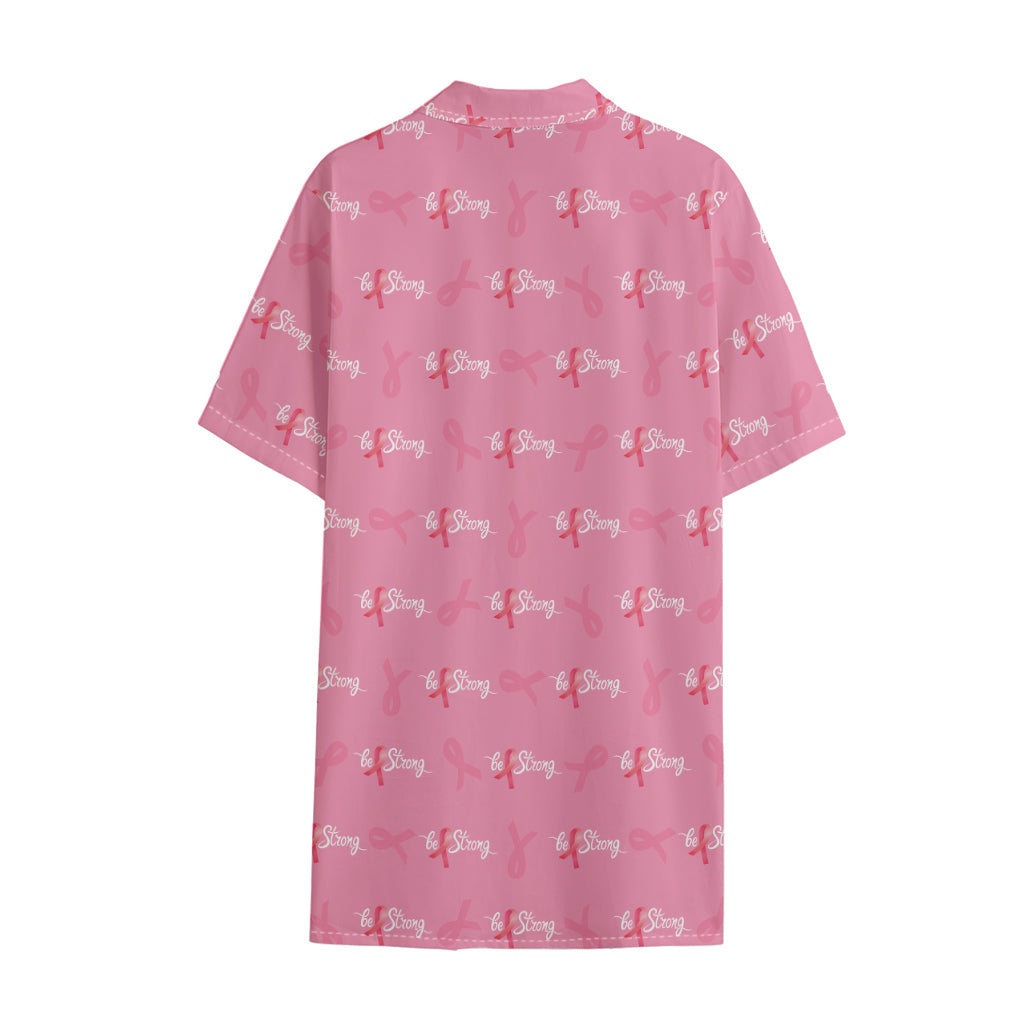Be Strong Breast Cancer Pattern Print Cotton Hawaiian Shirt