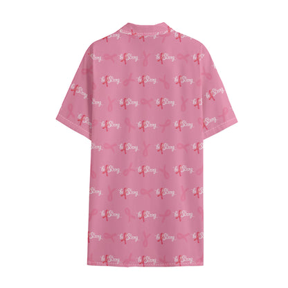 Be Strong Breast Cancer Pattern Print Cotton Hawaiian Shirt