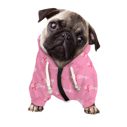 Be Strong Breast Cancer Pattern Print Dog Zip Up Hoodie