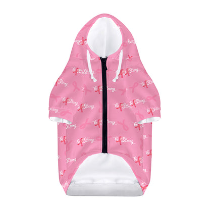 Be Strong Breast Cancer Pattern Print Dog Zip Up Hoodie