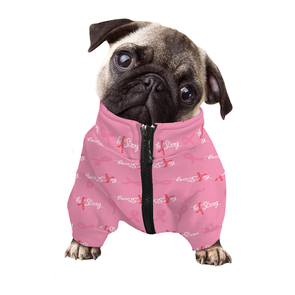 Be Strong Breast Cancer Pattern Print Dog Zip Up Jacket