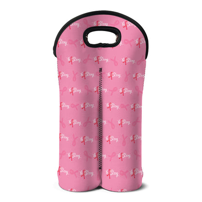 Be Strong Breast Cancer Pattern Print Double Neoprene Wine Tote