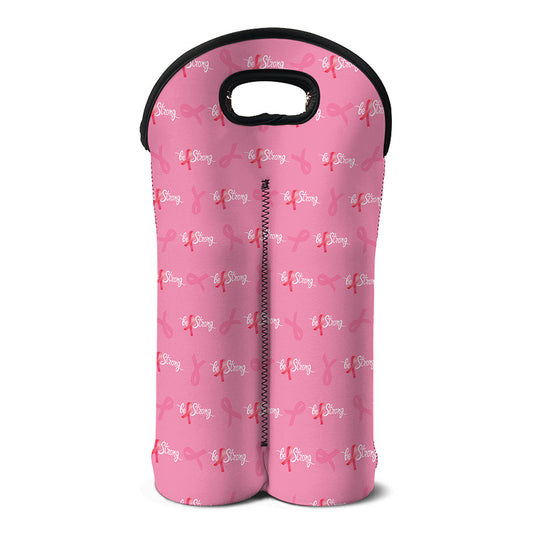 Be Strong Breast Cancer Pattern Print Double Neoprene Wine Tote
