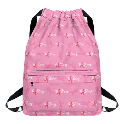 Be Strong Breast Cancer Pattern Print Drawstring Backpack