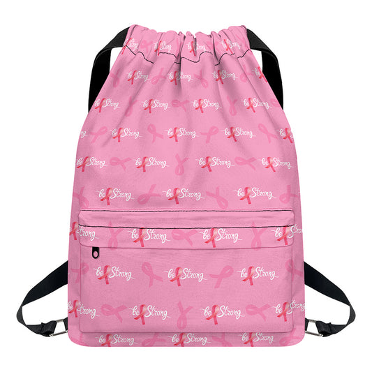 Be Strong Breast Cancer Pattern Print Drawstring Backpack
