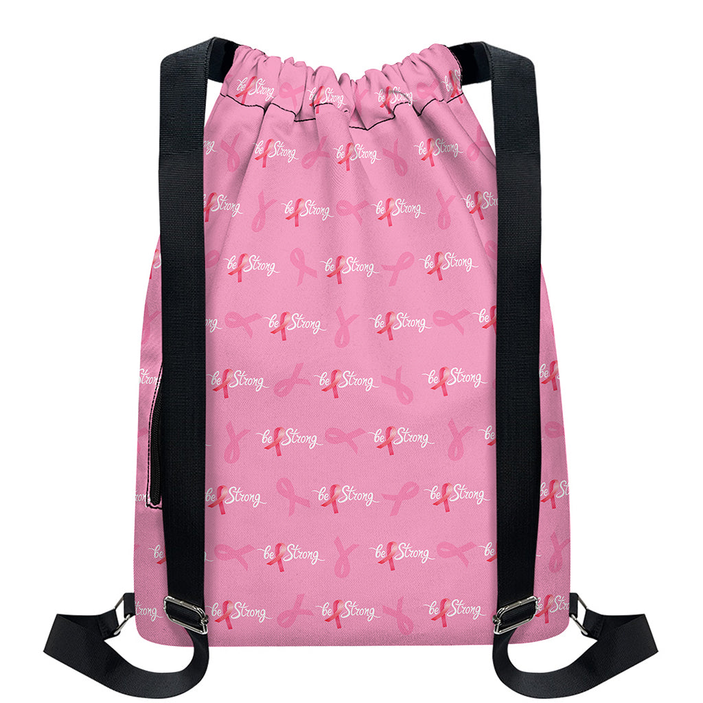 Be Strong Breast Cancer Pattern Print Drawstring Backpack