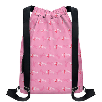 Be Strong Breast Cancer Pattern Print Drawstring Backpack
